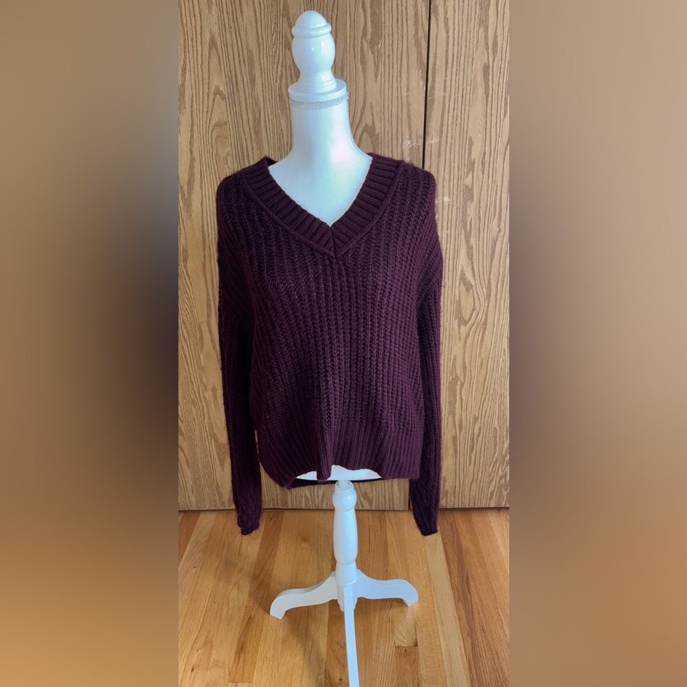 a.n.a Women's Deep Burgundy V-Neck Sweater